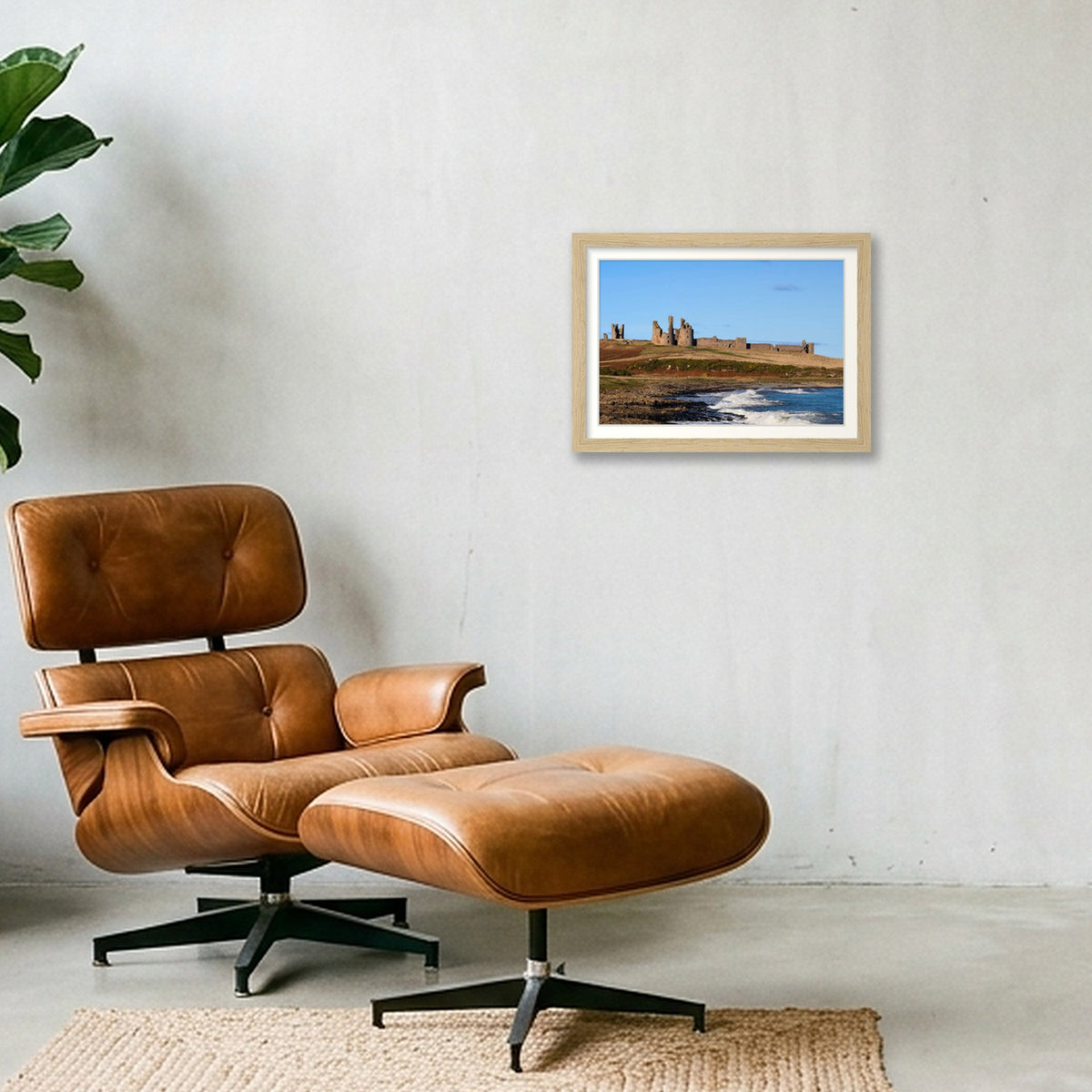 Dunstanburgh Castle | Northumberland Coastal Fine Art Print — A4 (30×21cm, 12×8") Oak Frame